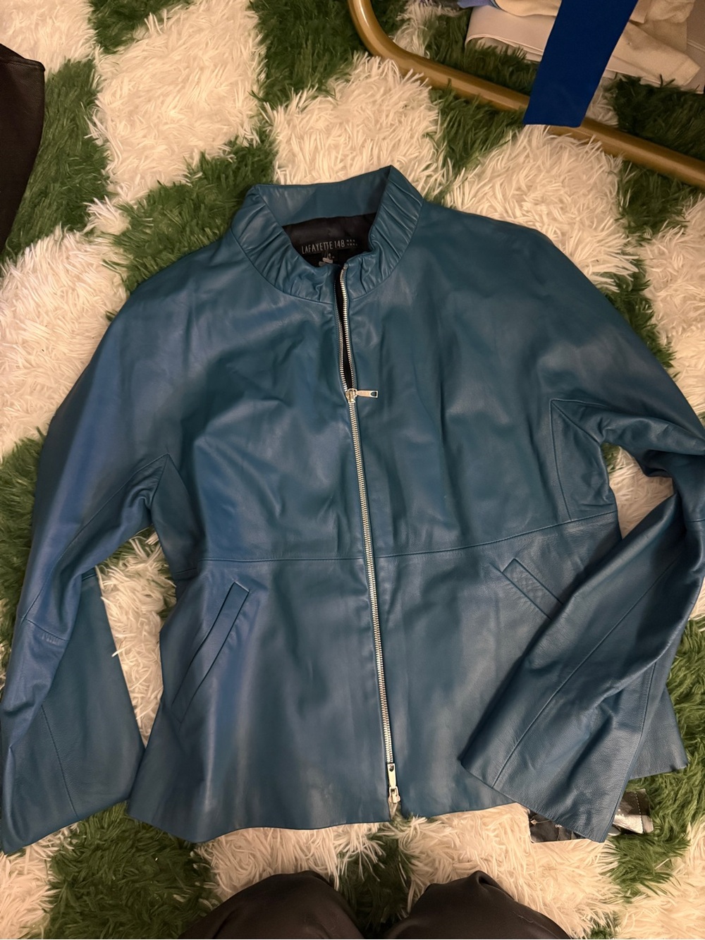 Lafayette 148 New York Teal Leather Zip Jacket